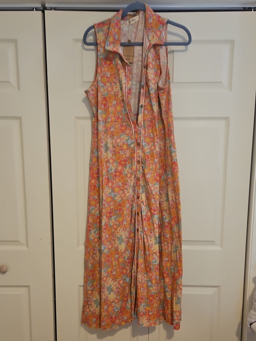 NATURAL LIFE Sleeveless Orange Multi Floral Button-Down Maxi Dress